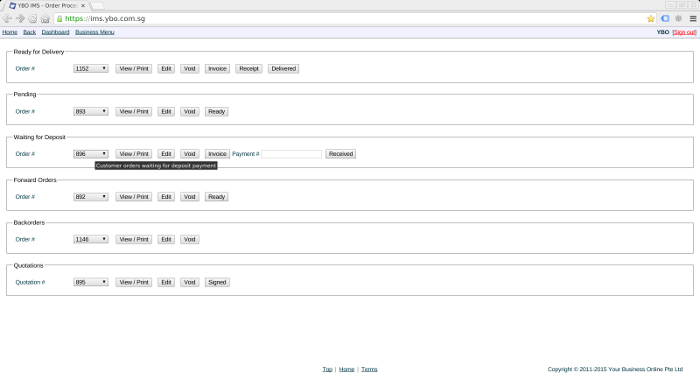 Deposit orders and partial invoices